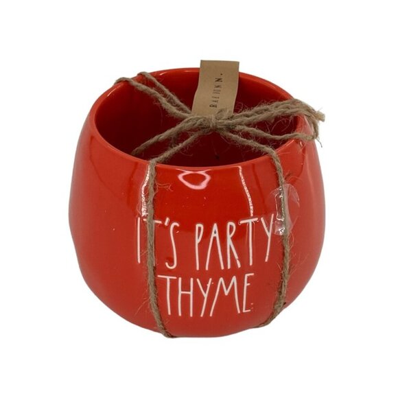 Rae Dunn IT'S PARTY THYME Round Planter Bowl Vase CottageCore Herb Garden NEW! - Picture 2 of 5